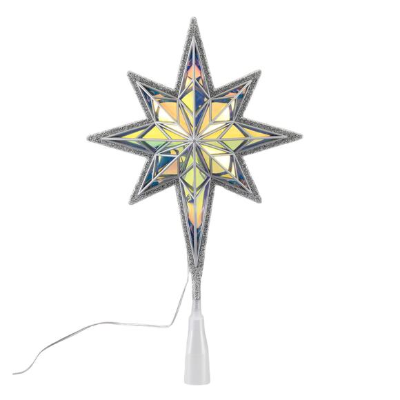 Iridescent LED Star Christmas Tree Topper Silver 15" Light Up Holiday Decor - Picture 4 of 7